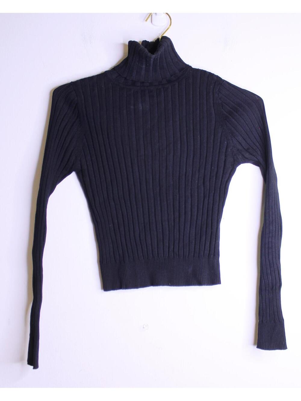 Zara Knit Black Ribbed Knit Crop Turtle Neck - Small